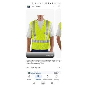 Carhartt S/M Flame-Resistant High- Visibility 5-Point Breakaway Vest C-2